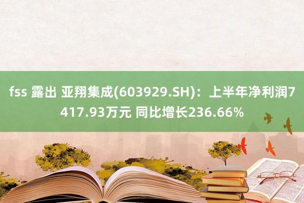 fss 露出 亚翔集成(603929.SH)：上半年净利润7417.93万元 同比增长236.66%